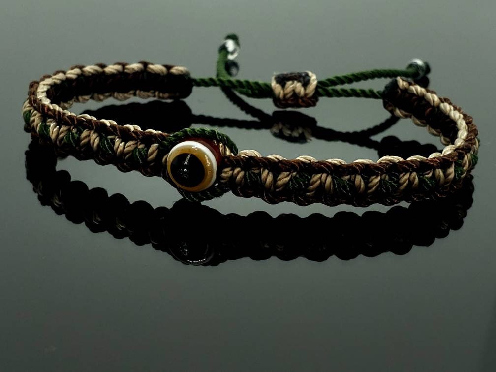 evil eye bracelet,Camouflage evil eye wristband, braided evil eye protection bracelet, Camouflage adjustable wristband for man and woman