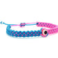 Beautiful two color evil eye protection bracelet blue & neon pink braided wristband, adjustable protection bracelet for man and woman