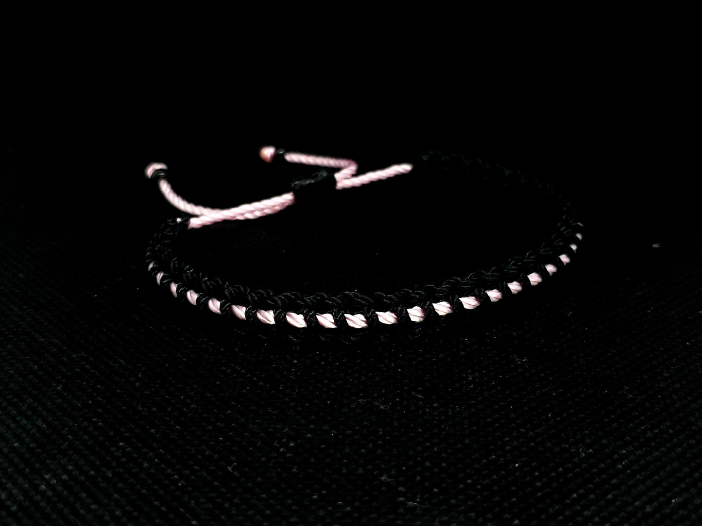 Pink line bracelet, Black braided bracelet with a pink Line, adjustable wristband -new -handmade -for man & woman