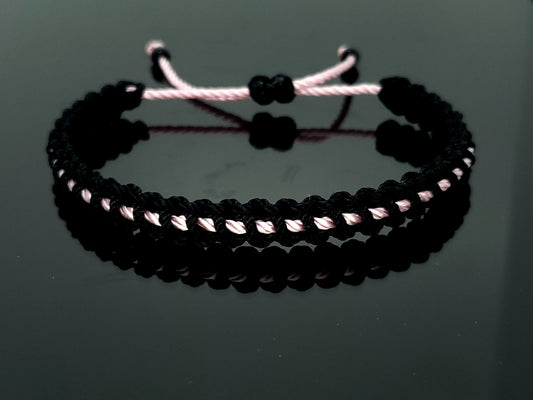 Pink line bracelet, Black braided bracelet with a pink Line, adjustable wristband -new -handmade -for man & woman