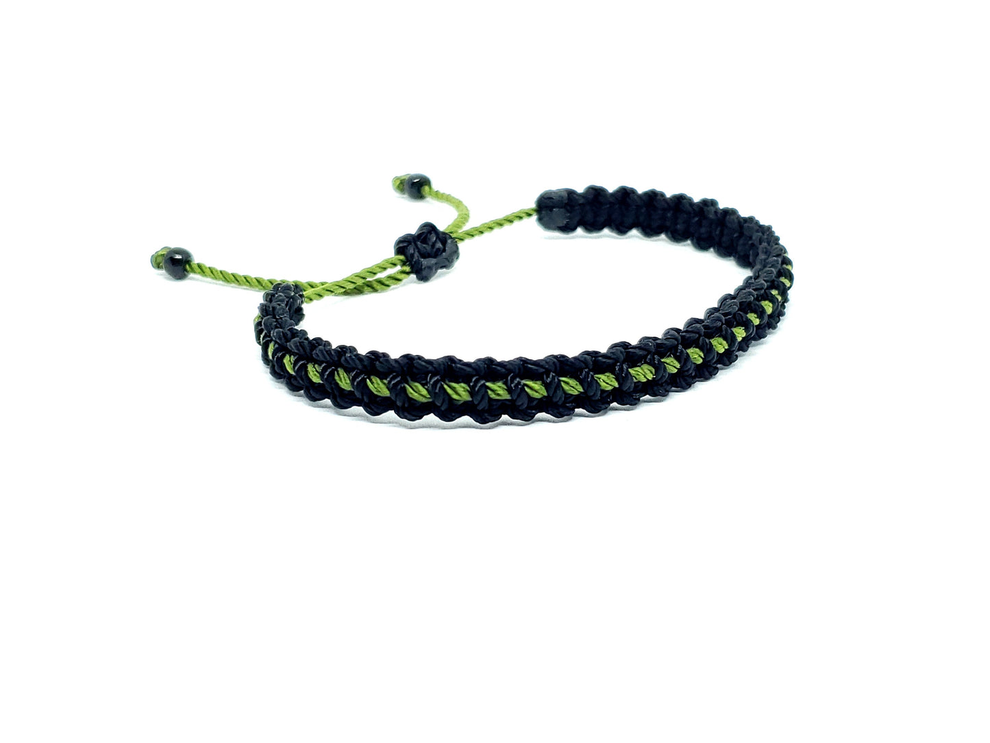 thin green line bracelet, Black braided bracelet with a green Line, adjustable wristband -new -handmade -for man & woman