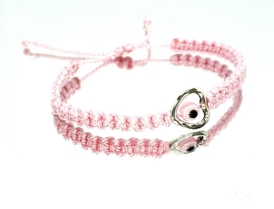 evil eye bracelet, soft pink, evil eye wristband, braided evil eye protection bracelet, good luck charm, good luck wristband, adjustable