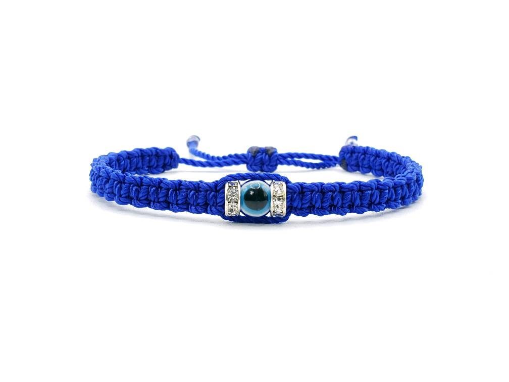 Evil eye amulet bracelet, good luck blue string wristband, evil eye protection, good luck charm, adjustable, for man and women