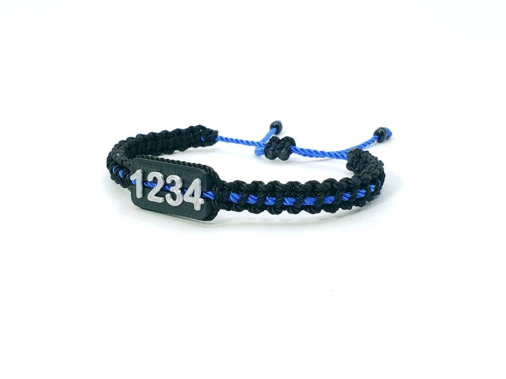 Thin blue line police badge number bracelet, Police bracelet, thin blue line support police wristband, adjustable badge number wristband