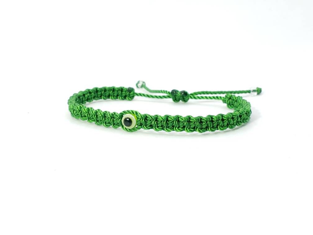 evil eye protection bracelet, green string money wristband, braided evil eye bracelet adjustable for man and woman