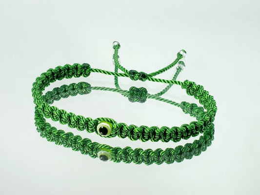 evil eye protection bracelet, green string money wristband, braided evil eye bracelet adjustable for man and woman