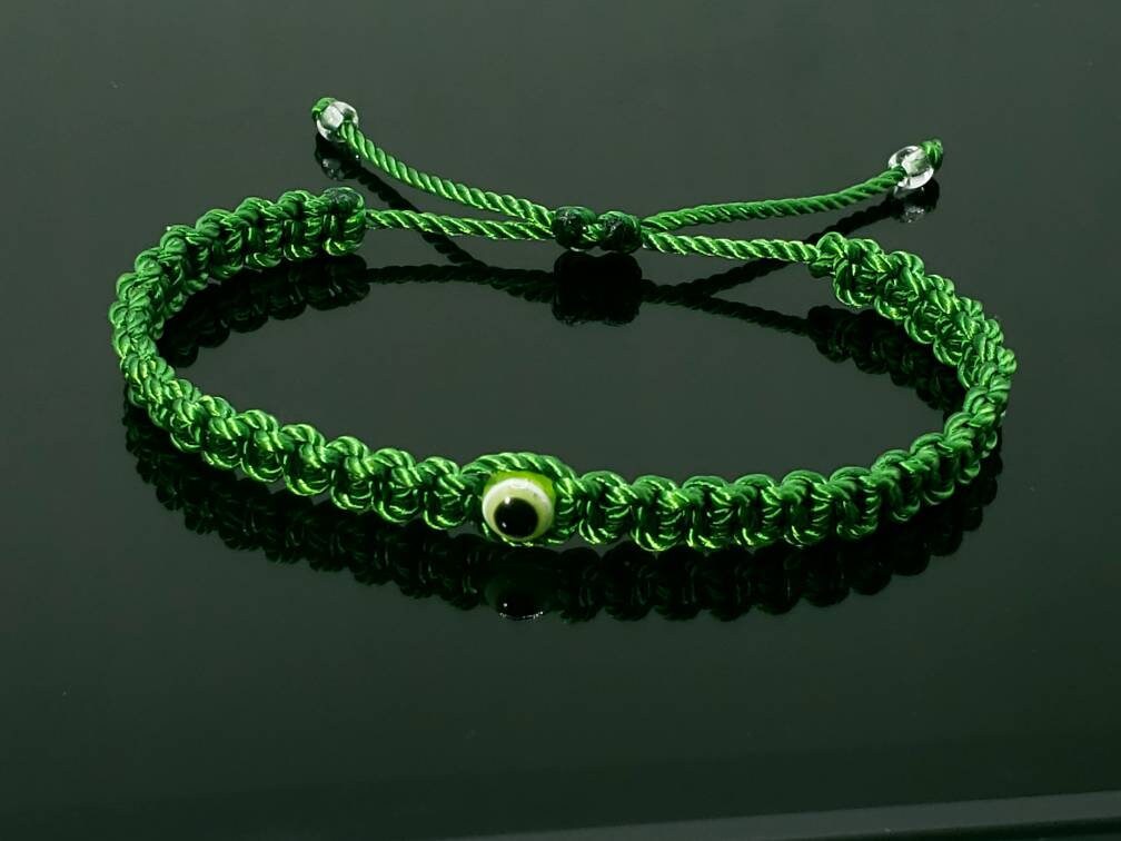 evil eye protection bracelet, green string money wristband, braided evil eye bracelet adjustable for man and woman