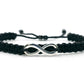 infinity bracelet, braided black string wristband, silver tone infinity charm braided bracelet for man & woman