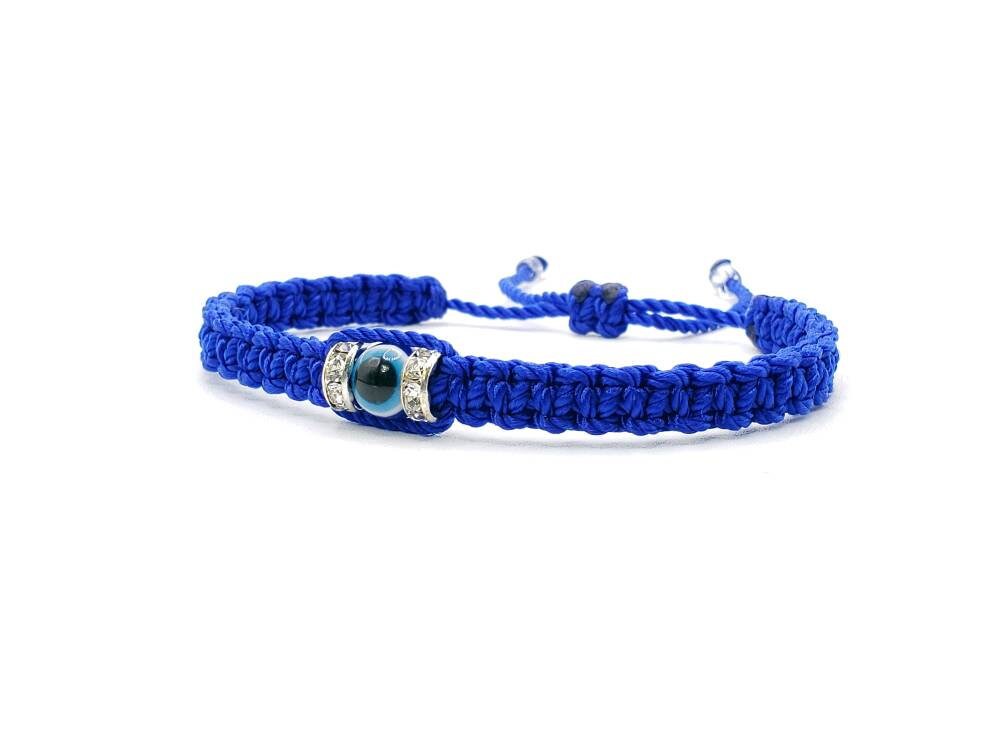 Evil eye amulet bracelet, good luck blue string wristband, evil eye protection, good luck charm, adjustable, for man and women