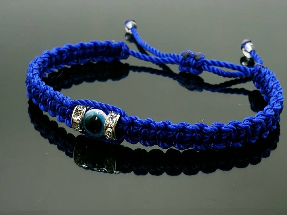 Evil eye amulet bracelet, good luck blue string wristband, evil eye protection, good luck charm, adjustable, for man and women