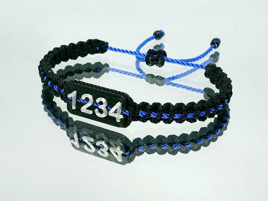 Thin blue line police badge number bracelet, Police bracelet, thin blue line support police wristband, adjustable badge number wristband