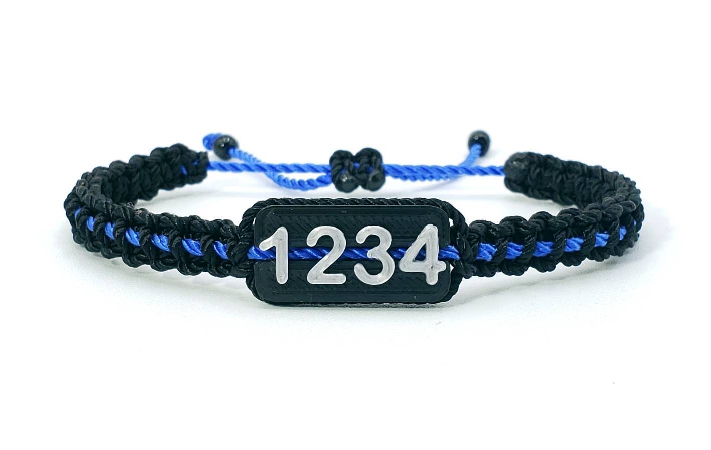 Thin blue line police badge number bracelet, Police bracelet, thin blue line support police wristband, adjustable badge number wristband