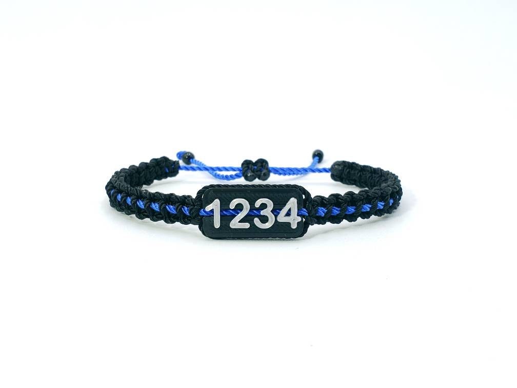 Thin blue line police badge number bracelet, Police bracelet, thin blue line support police wristband, adjustable badge number wristband