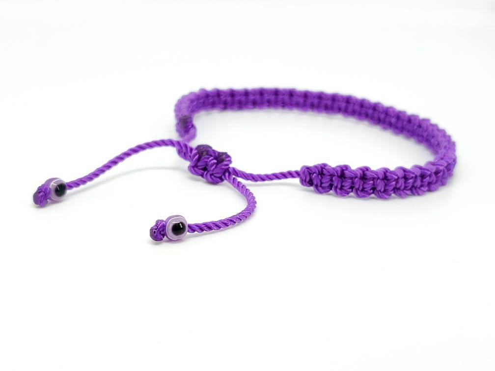 evil eye bracelet purple color string, braided evil eye protection bracelet, adjustable, good luck charm for man & woman