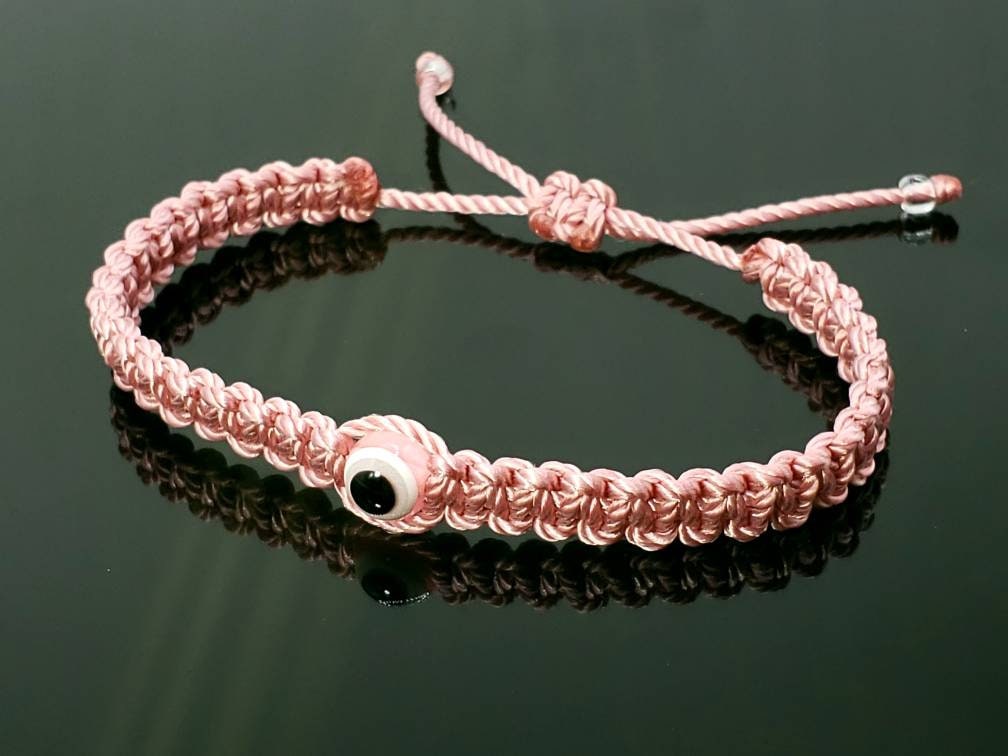 evil eye bracelet, beautiful pink string evil eye wristband braided evil eye protection bracelet, good luck charm wristband, adjustable