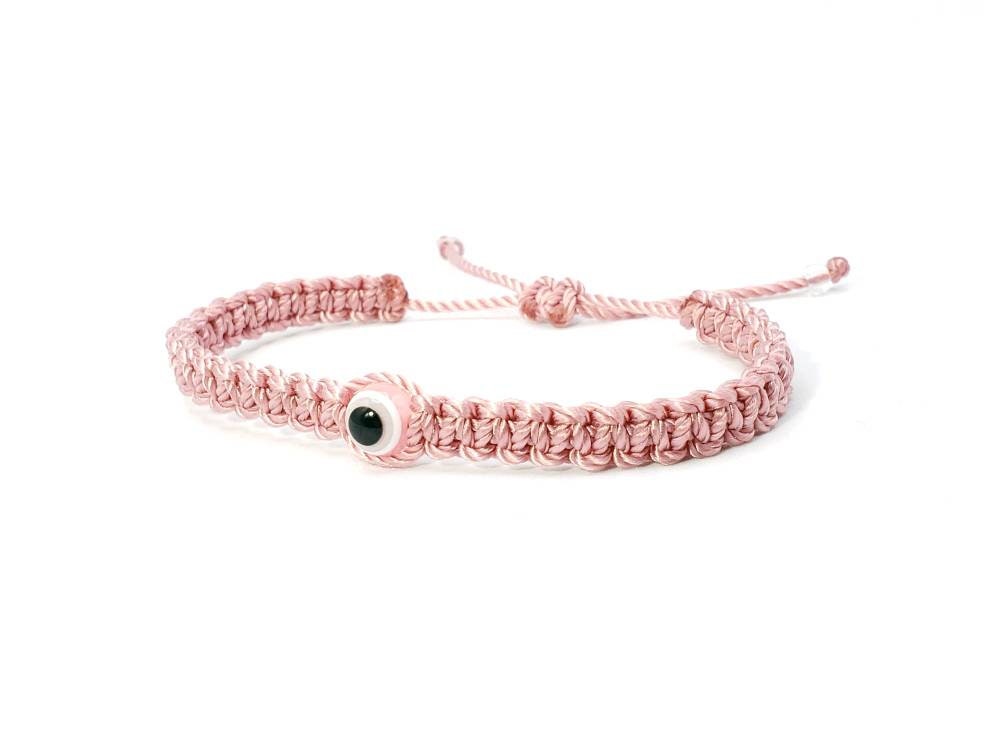 evil eye bracelet, beautiful pink string evil eye wristband braided evil eye protection bracelet, good luck charm wristband, adjustable