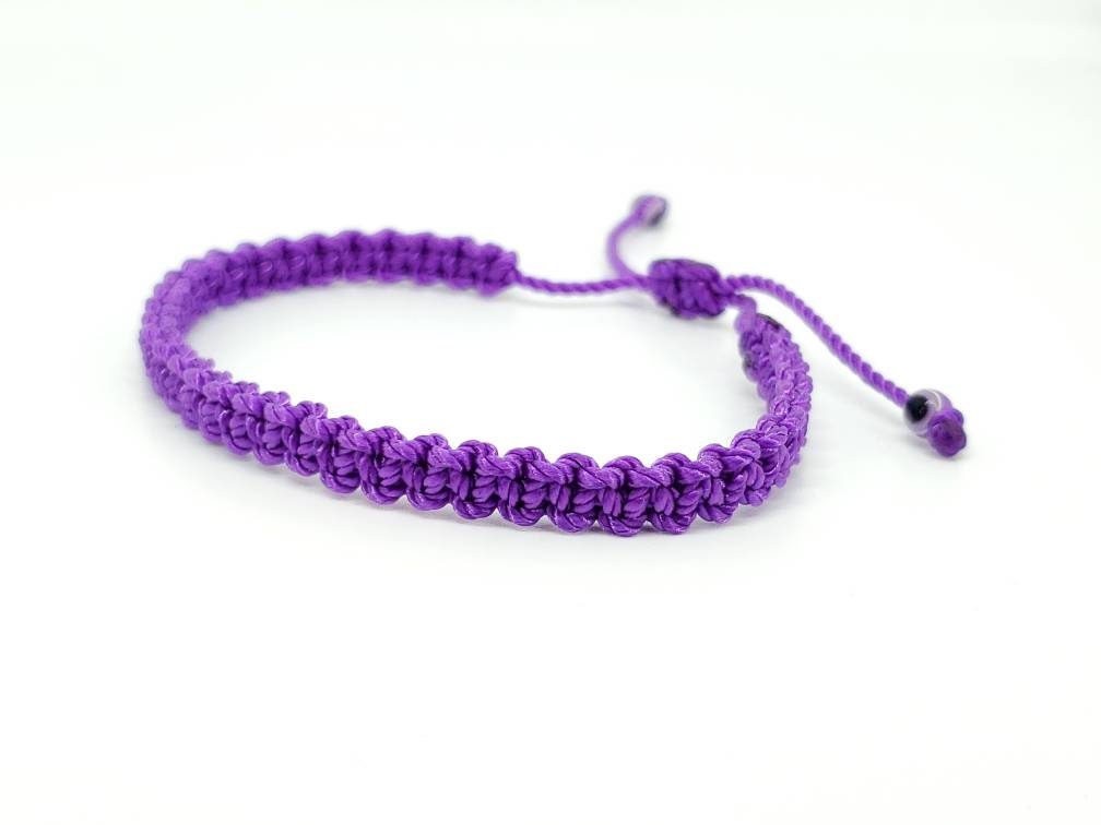 evil eye bracelet purple color string, braided evil eye protection bracelet, adjustable, good luck charm for man & woman