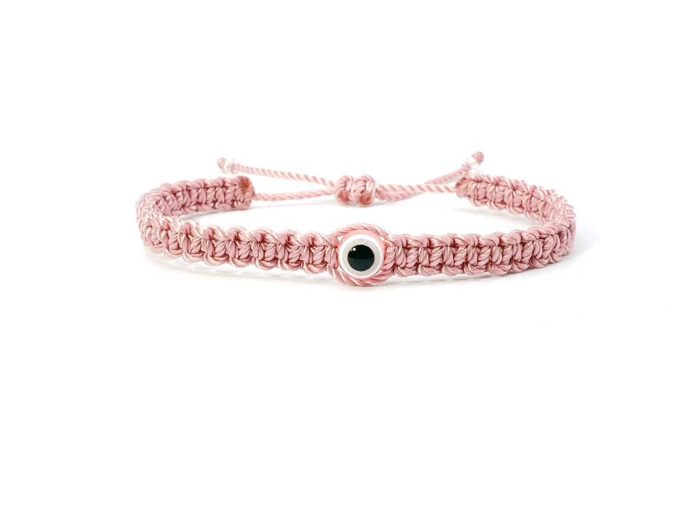 evil eye bracelet, beautiful pink string evil eye wristband braided evil eye protection bracelet, good luck charm wristband, adjustable