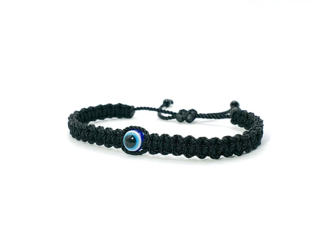 Evil eye bracelet, evil eye braided wristband, black string braided bracelet with an evil eye for protection, adjustable for man & Woman