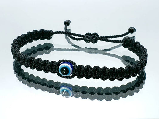 Evil eye bracelet, evil eye braided wristband, black string braided bracelet with an evil eye for protection, adjustable for man & Woman