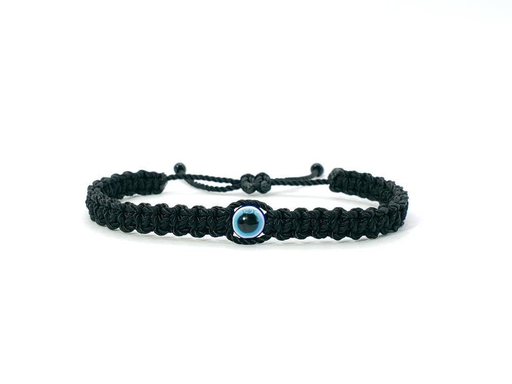 Evil eye bracelet, evil eye braided wristband, black string braided bracelet with an evil eye for protection, adjustable for man & Woman