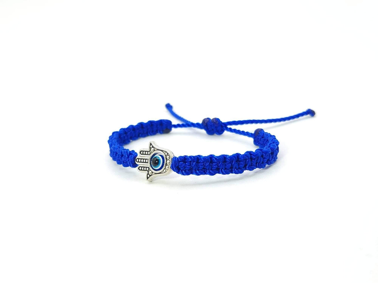 Kids size Hamsa hand royal blue string bracelet, for happiness, luck, health, and good fortune, good luck and evil eye protection for kids