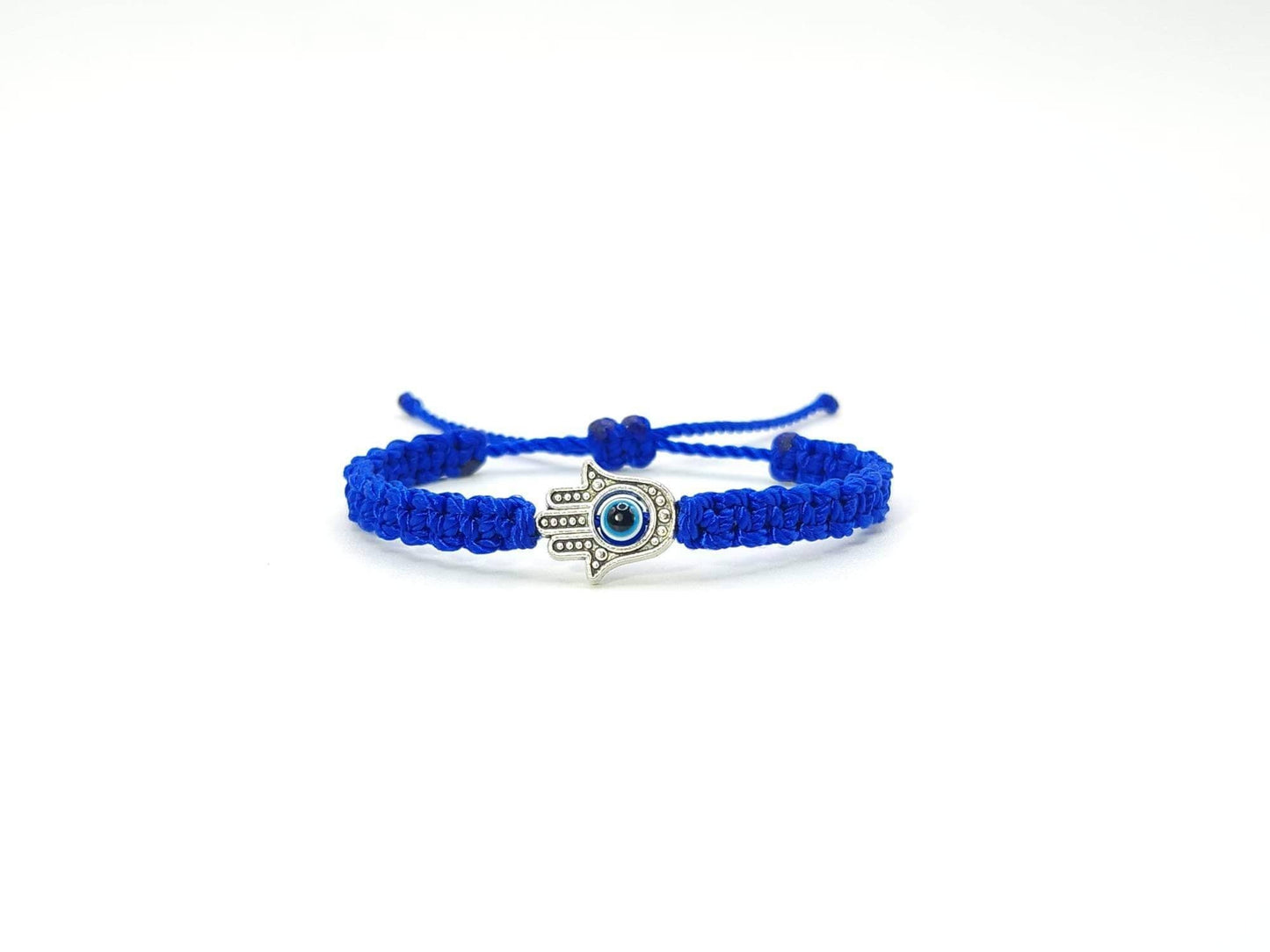 Kids size Hamsa hand royal blue string bracelet, for happiness, luck, health, and good fortune, good luck and evil eye protection for kids