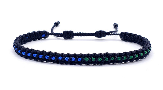 ANKLET- half Thin blue Line half thin green line braided anklet  -new -1/2 geen line, 1/2 blue line -for man & woman