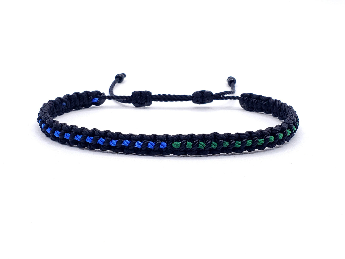 ANKLET- half Thin blue Line half thin green line braided anklet  -new -1/2 geen line, 1/2 blue line -for man & woman