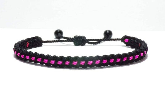 Black braided bracelet with a  pink Line, adjustable wristband -new -handmade -for man & woman