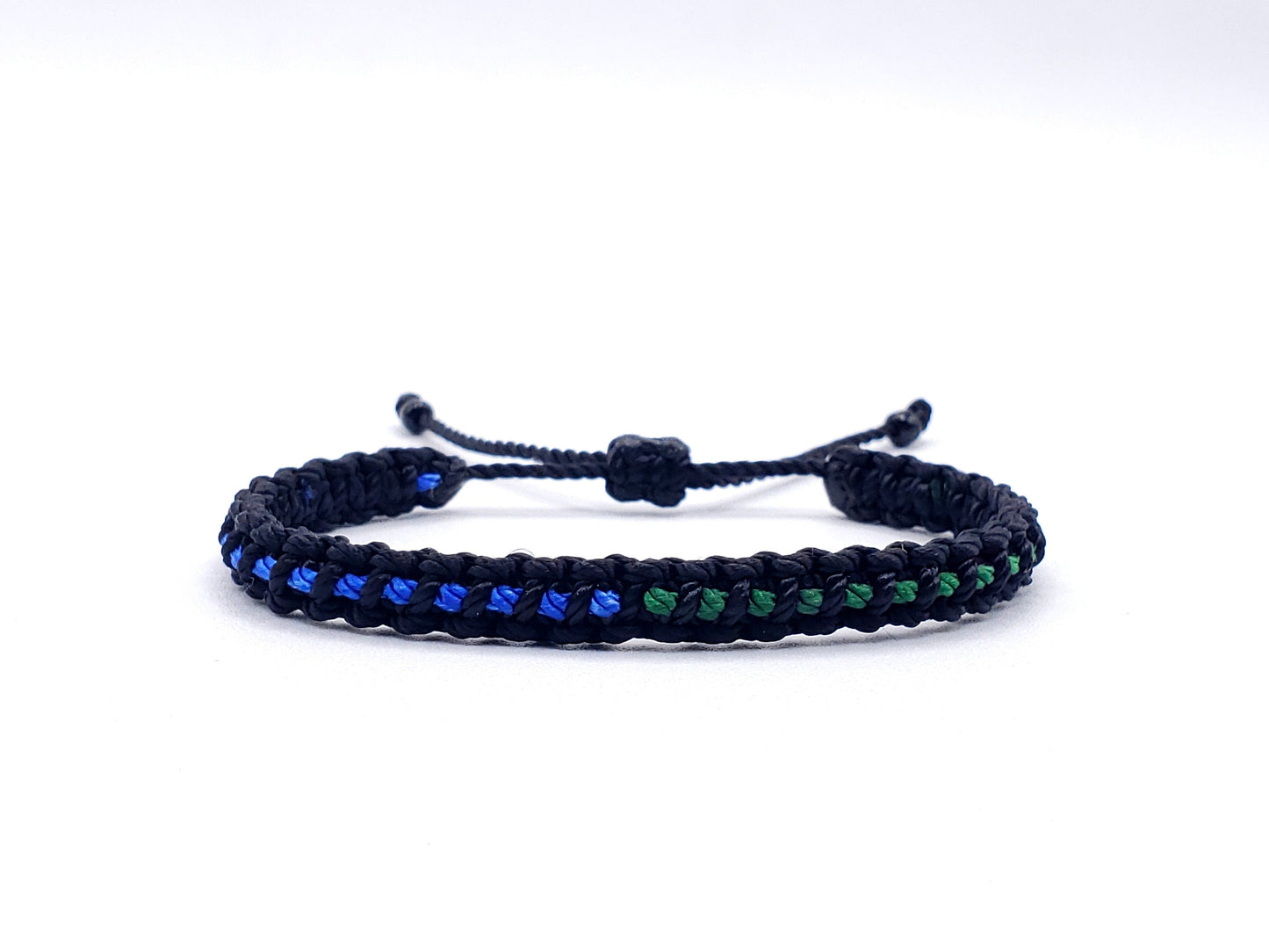 Half thin blue line and half thin green line bracelet, half blue line and half green line -support wristband -new -adjustable