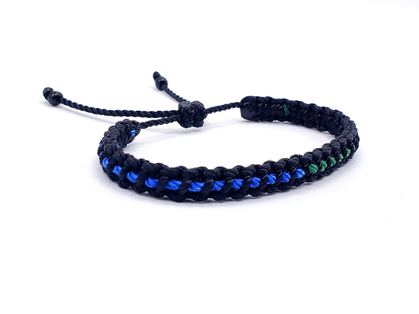 Half thin blue line and half thin green line bracelet, half blue line and half green line -support wristband -new -adjustable