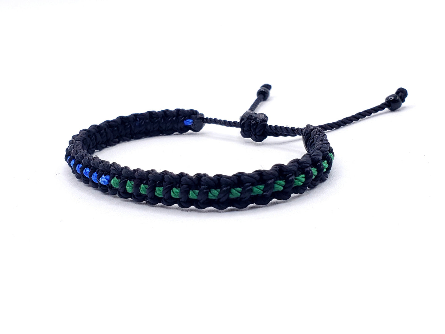 Half thin blue line and half thin green line bracelet, half blue line and half green line -support wristband -new -adjustable