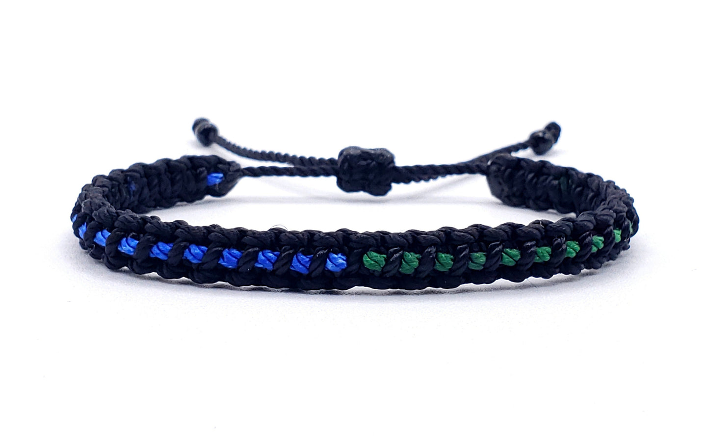 Half thin blue line and half thin green line bracelet, half blue line and half green line -support wristband -new -adjustable