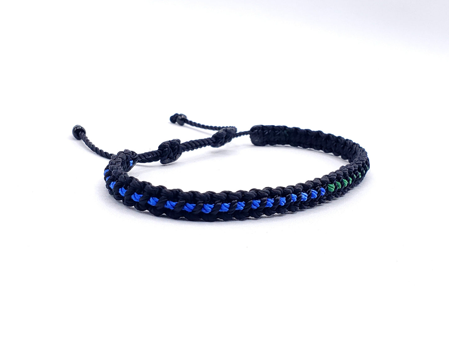 ANKLET- half Thin blue Line half thin green line braided anklet  -new -1/2 geen line, 1/2 blue line -for man & woman