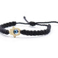 Hamsa hand bracelet with an evil eye for protection & good luck, braided black string wristband with a gold color hamsa hand adjustable