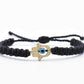 Hamsa hand bracelet with an evil eye for protection & good luck, braided black string wristband with a gold color hamsa hand adjustable