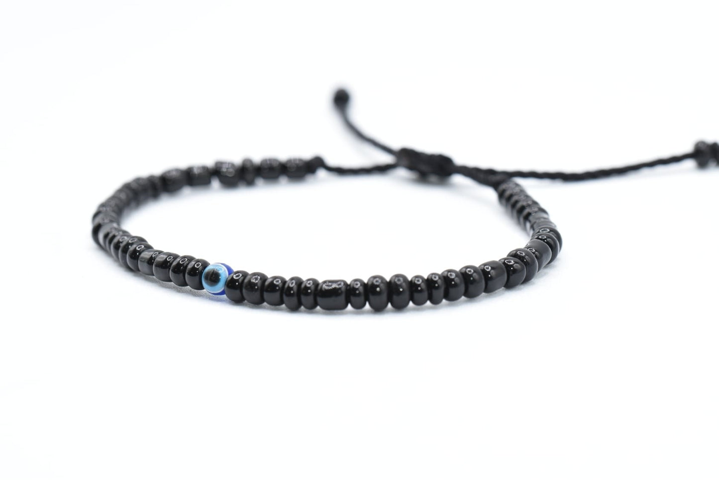 evil eye bracelet, black string evil eye wristband, beaded evil eye protection bracelet, adjustable, for man and woman