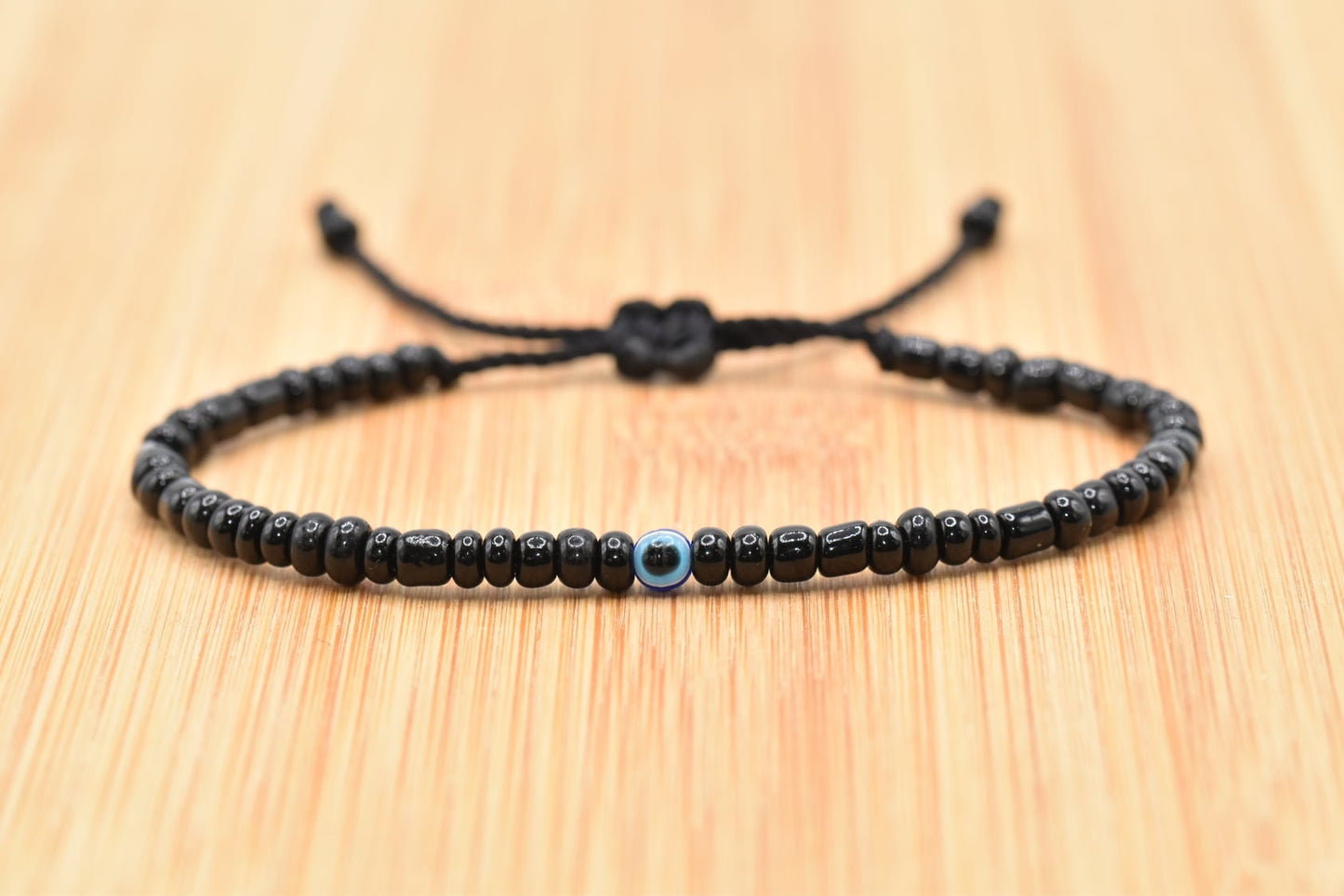 evil eye bracelet, black string evil eye wristband, beaded evil eye protection bracelet, adjustable, for man and woman