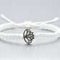 Lotus flower bracelet, white string braided bracelet silver color lotus flower charm, new, white lotus wristband,adjustable for man & woman