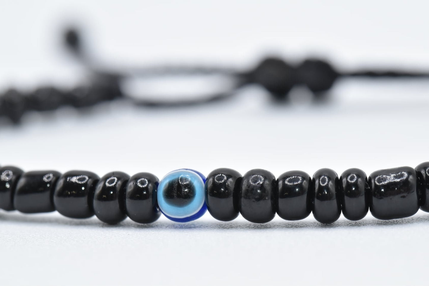 evil eye bracelet, black string evil eye wristband, beaded evil eye protection bracelet, adjustable, for man and woman