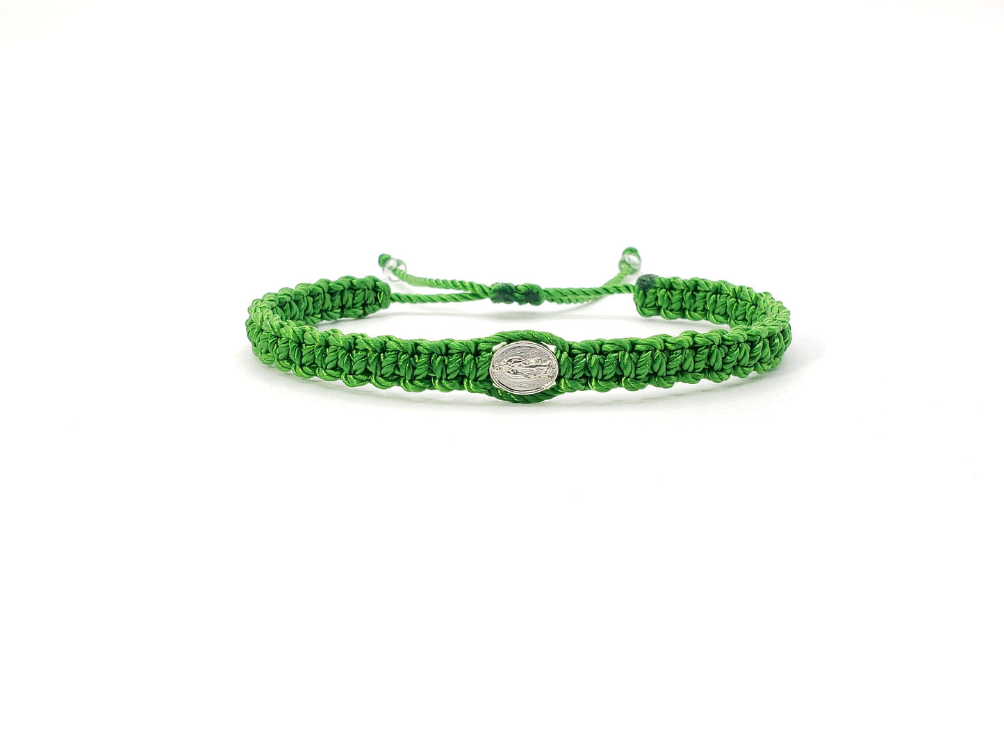 Our lady of Guadalupe green string wristband, braided protection bracelet, adjustable for man and woman