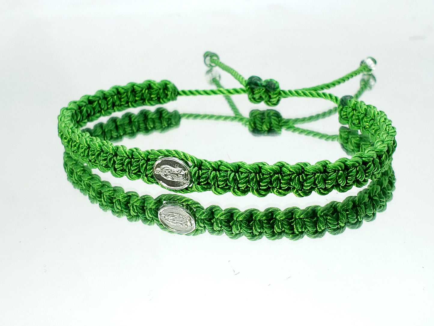 Our lady of Guadalupe green string wristband, braided protection bracelet, adjustable for man and woman