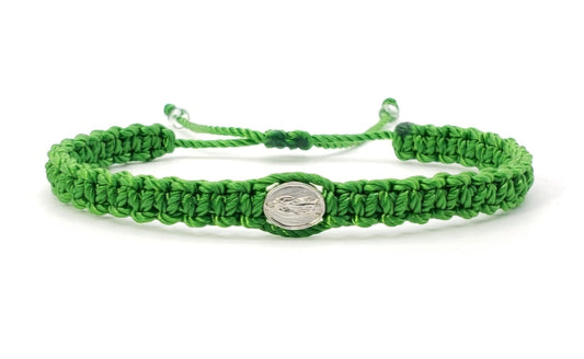 Our lady of Guadalupe green string wristband, braided protection bracelet, adjustable for man and woman