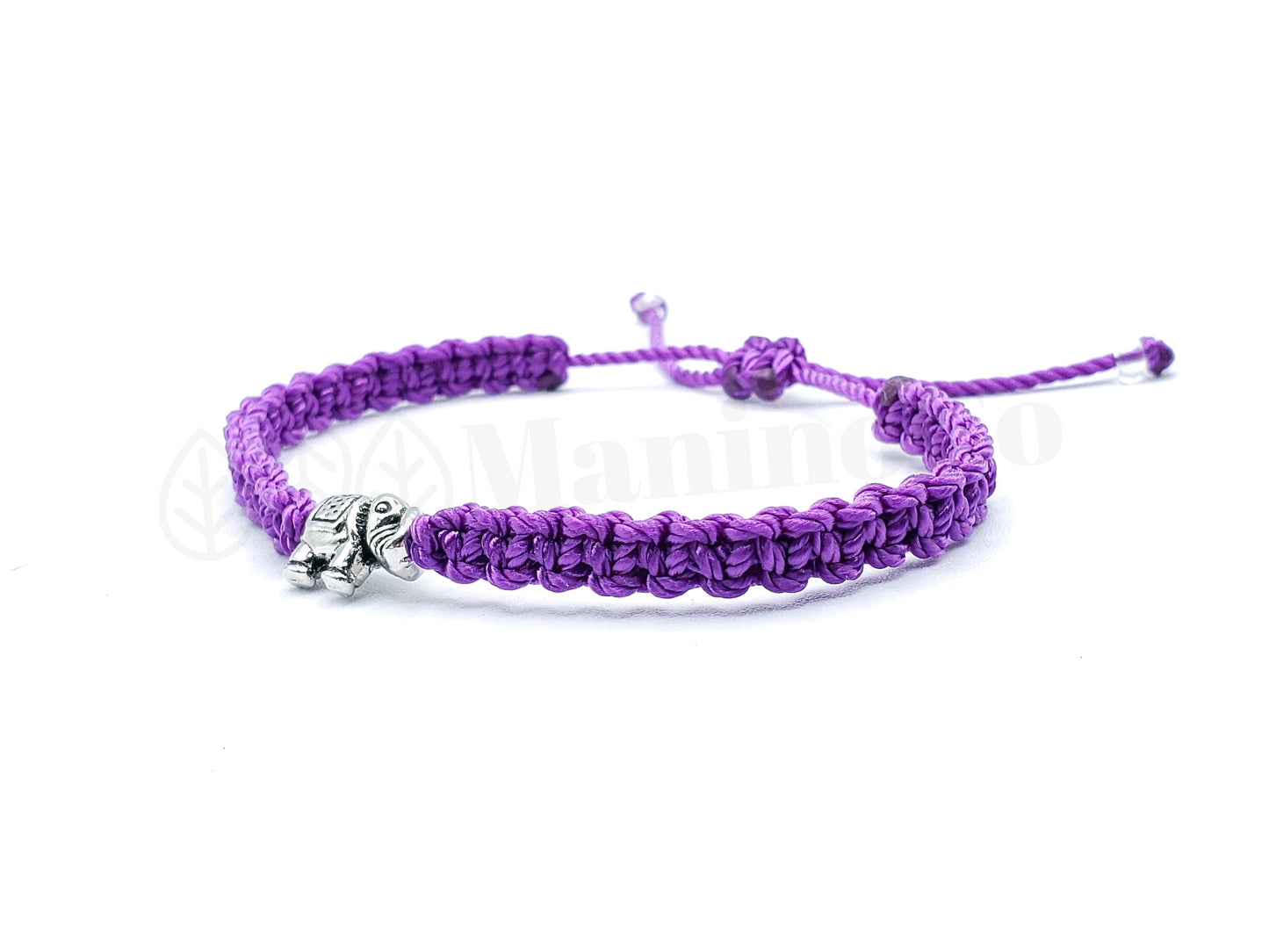 Elephant bracelet, braided string bracelet with an elephant charm for good luck, adjustable, purple color bracelet for man and woman