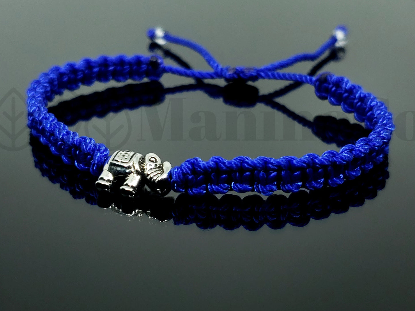 Blue string Elephant bracelet, royal blue string bracelet with an elephant charm for good luck, adjustable, for man and woman