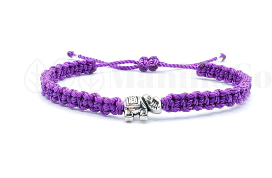 Elephant bracelet, braided string bracelet with an elephant charm for good luck, adjustable, purple color bracelet for man and woman