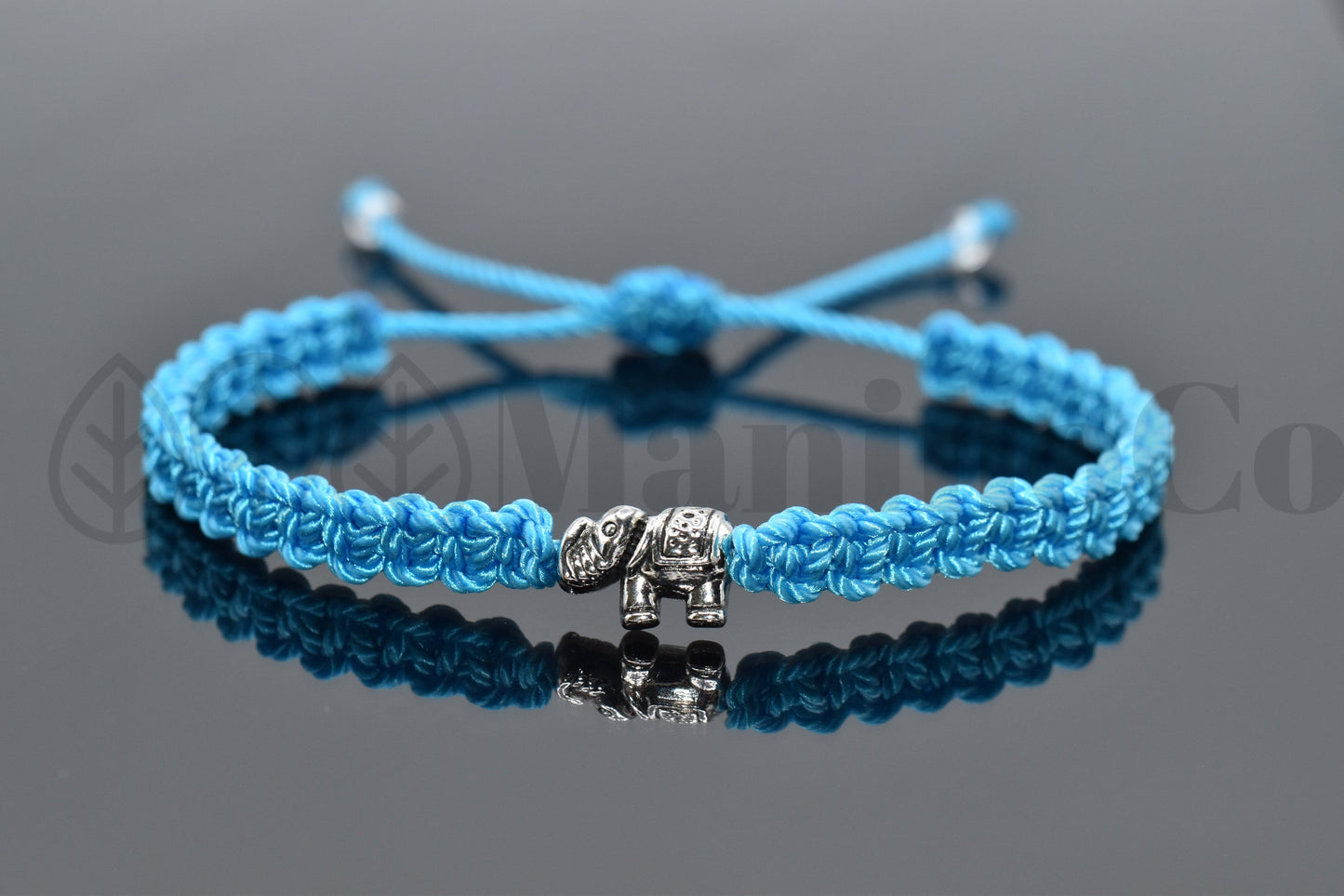 Elephant braided bracelet, turquoise blue string bracelet with an elephant charm for good luck, adjustable, for man and woman