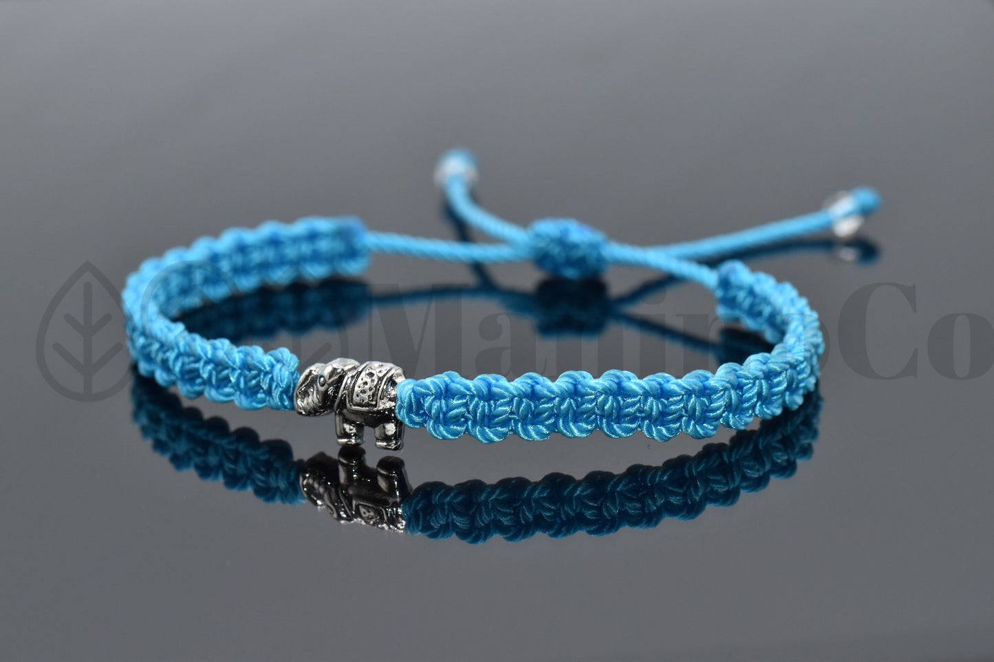 Elephant braided bracelet, turquoise blue string bracelet with an elephant charm for good luck, adjustable, for man and woman