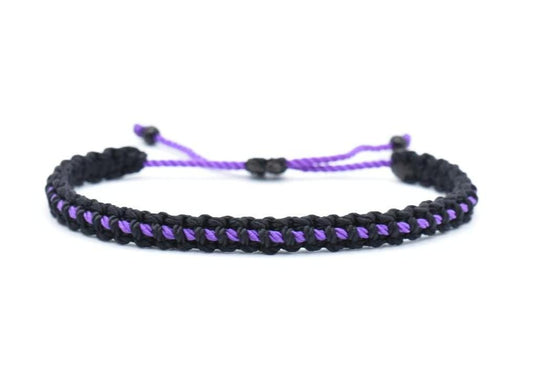 Thin purple line bracelet, black braided bracelet with a thin purple line, adjustable wristband for man & woman